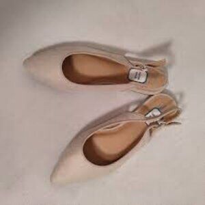 Rag & Co Handcrafted Nude Pointy Slingback 1" Block Heel Traction Flats NWT 9M